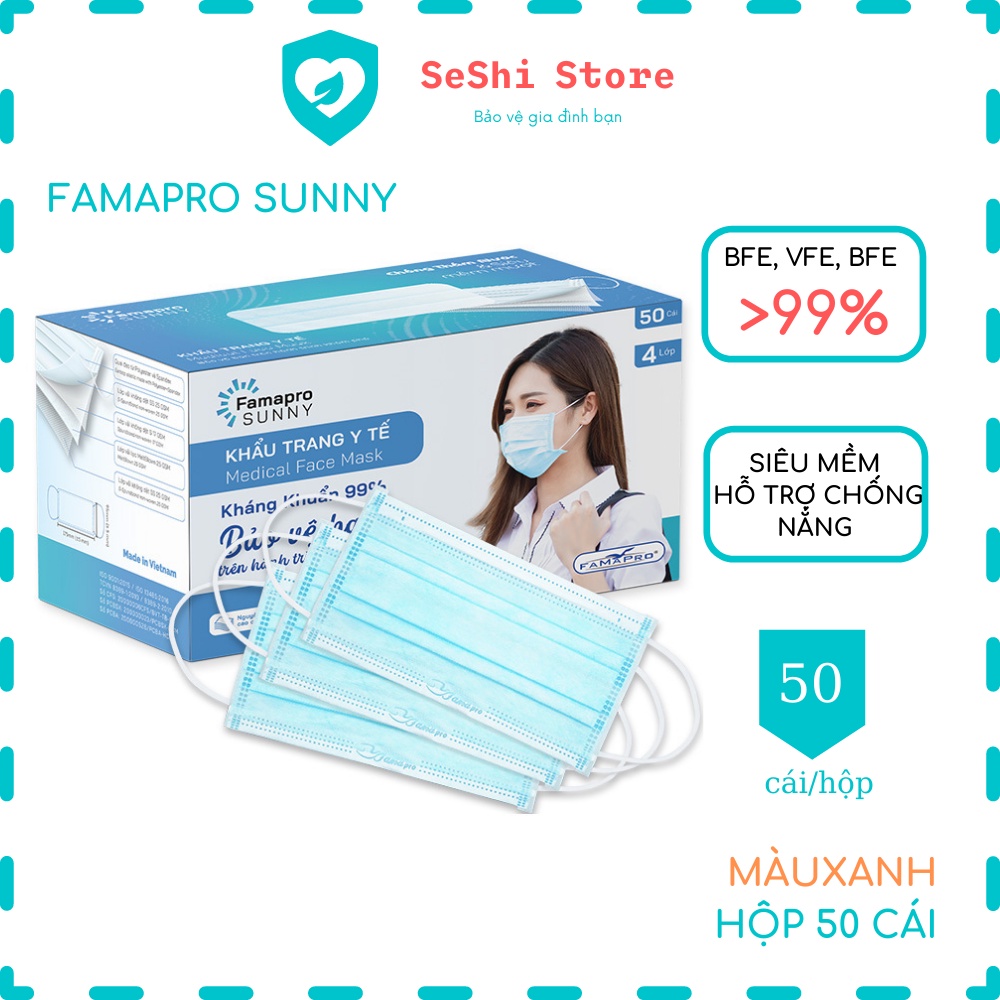 SeShi Store Khẩu trang y tế kháng khuẩn 4 lớp Famapro Sunny (50 cái/ hộp)