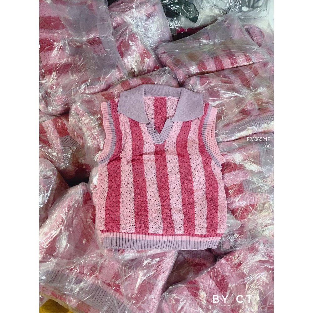 Áo len kiểu sọc cổ tim bẻ sát nách hàng QC!