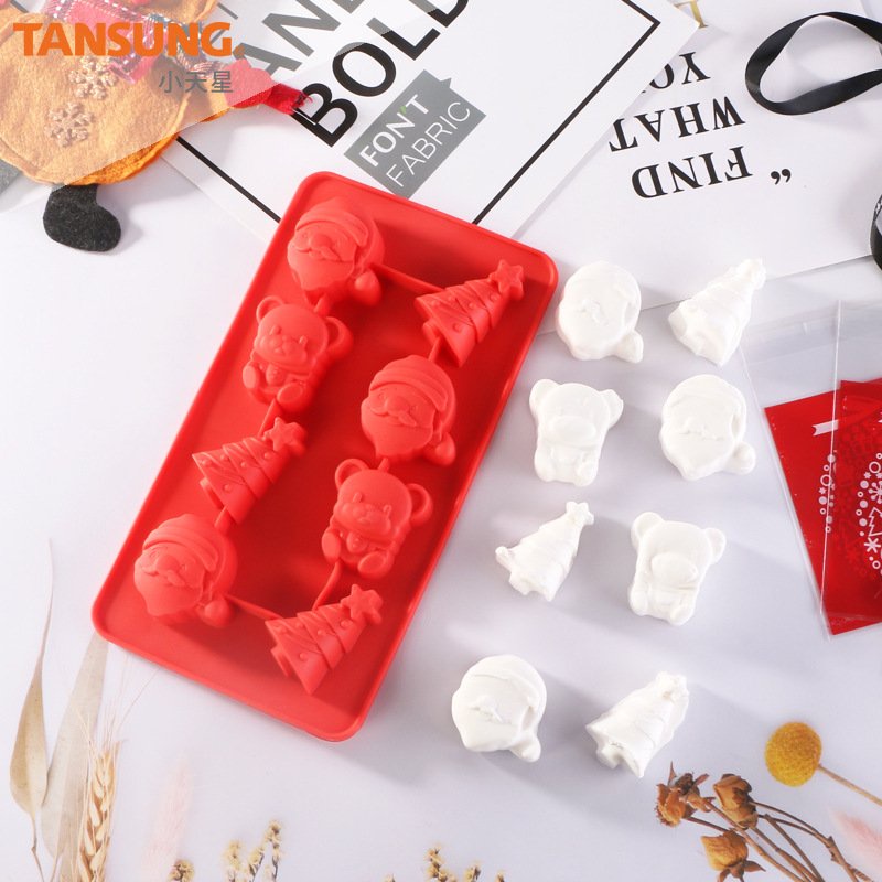 Khuôn /Khay làm bánh, làm đá, thạch rau câu bằng silicon tạo hình Giáng sinh 6 ô , 8 ô