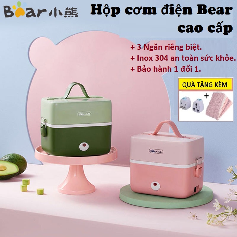 Hộp cơm cắm điện Bear DFH-B12E1 cao cấp, Hâm nóng&Nấu chính, 3 Ngăn riêng biệt.