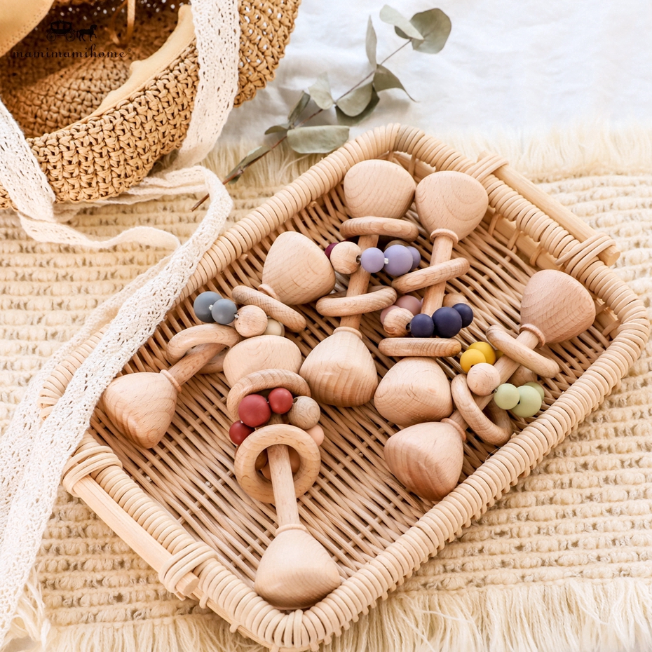 【COD】 1 cái Đồ chơi trẻ em bằng gỗ Teething Beech Wood Toys Đồ chơi trẻ em Nhai silicone Teething Baby Rattles bằng gỗ Đồ chơi cho trẻ em đang mọc răng BPA Miễn phí cho trẻ sơ sinh