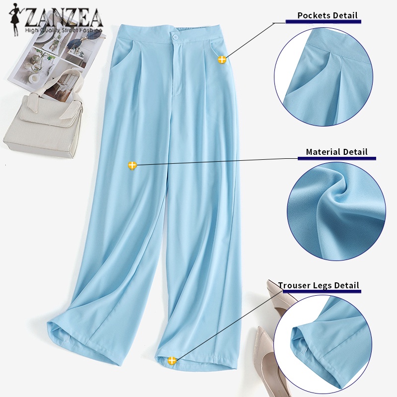 Zanzea Quần ống rộng Lưng Cao Thiết Kế Không Đồng Đều Đơn Giản Thời Trang Theo Phong Cách Hàn Quốc Cho