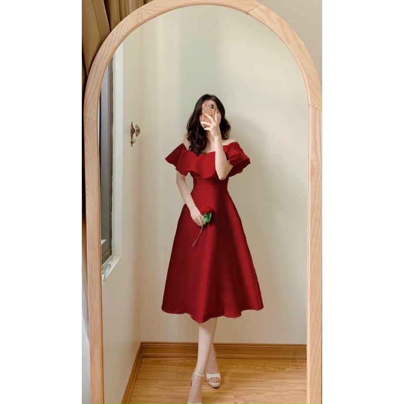 Đầm dự tiệc bẹt vai bèo tafta 3 màu | BigBuy360 - bigbuy360.vn