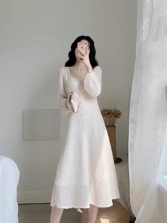 (Hàng order) Váy cổ vuông tiểu thư đính hạt