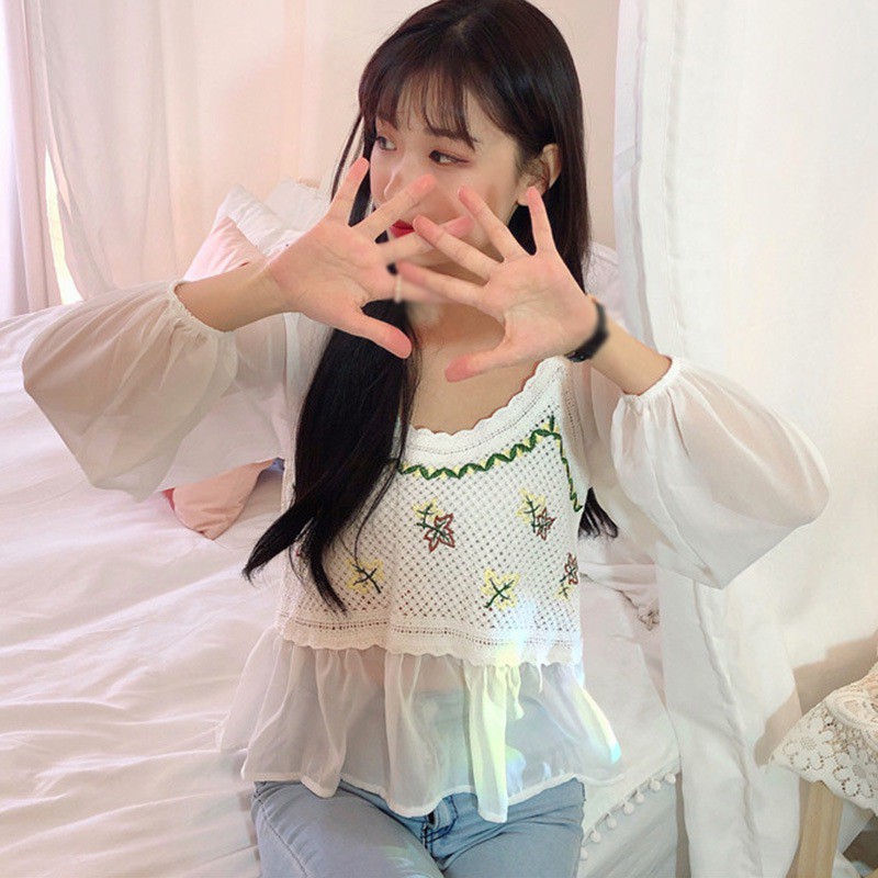 Áo Dệt Kim Nữ Tay Dài Phối Ren Thời Trang