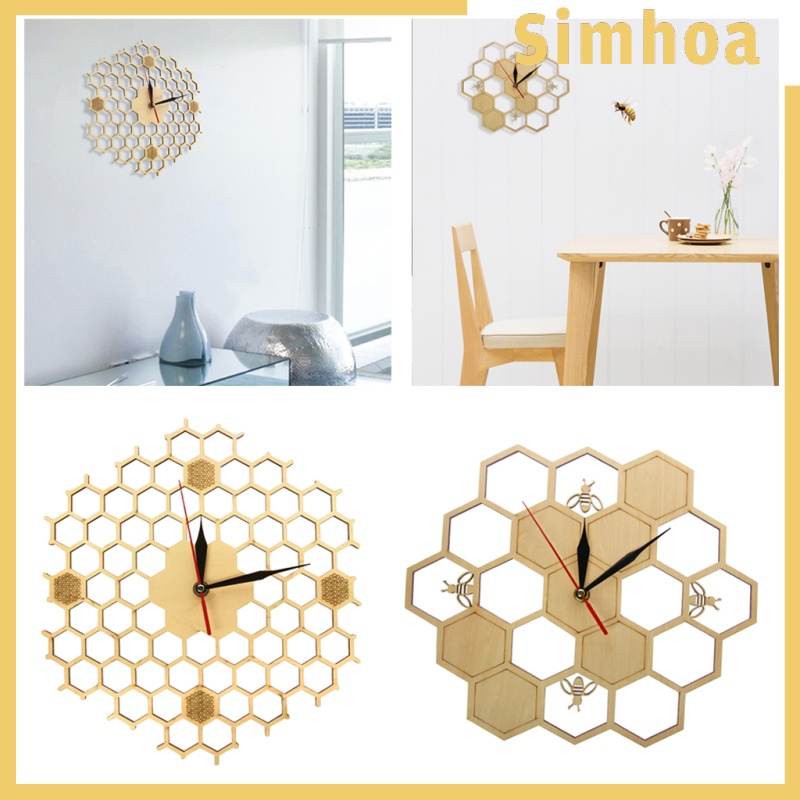 Đồng Hồ Treo Tường Bằng Gỗ Hình Lục Giác Không Gây Tiếng Ồn Trang Trí Phòng Khách / Văn Phòng