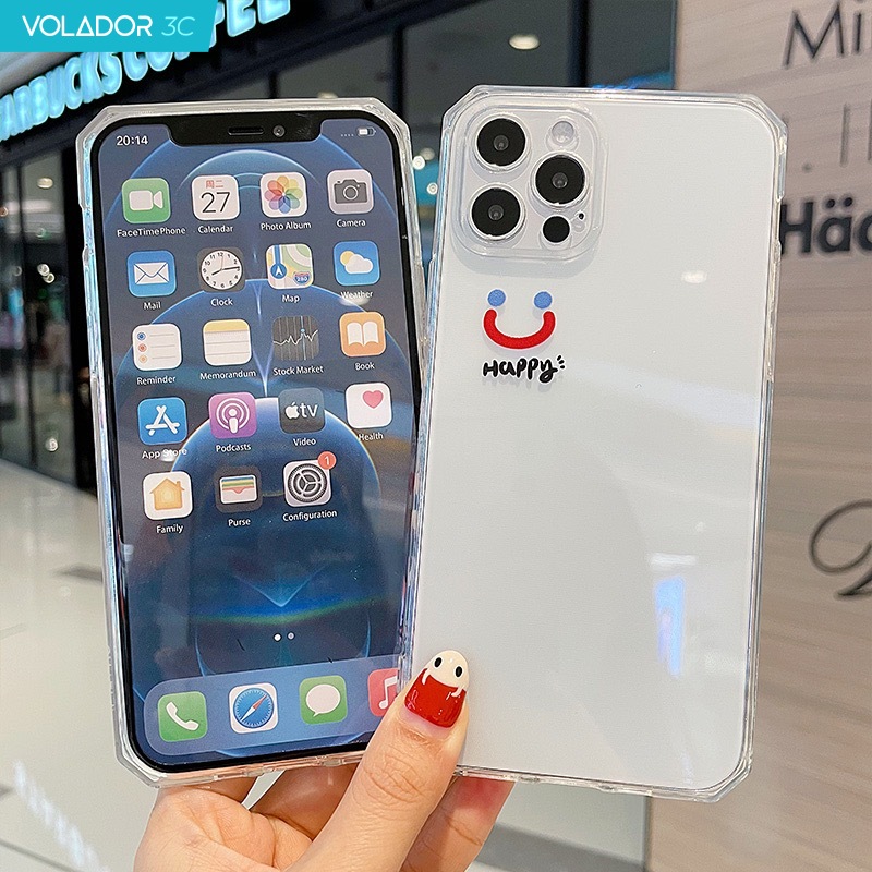 Ốp điện thoại nhựa silicon TPU mềm trong suốt hình nụ cười bên góc cho iPhone 12 Mini 11 Pro Max Xs Max X XR 8 7 Plus