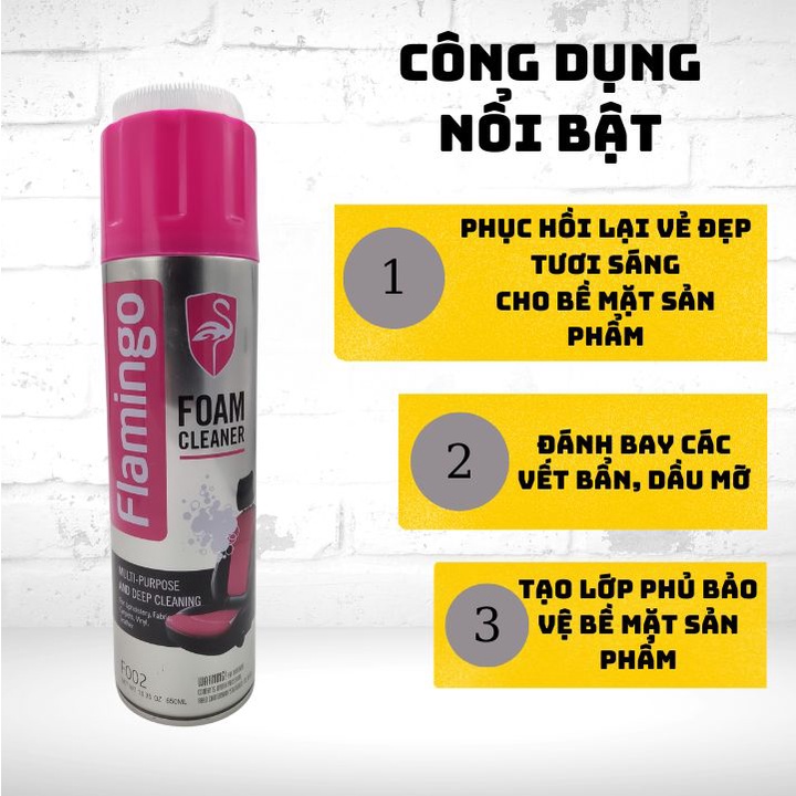 [Free ship - Hàng chính hãng] Xịt bọt vệ sinh nội thất ô tô Flamingo 650ml, ghế da ô tô, ghế da sofa, giầy dép