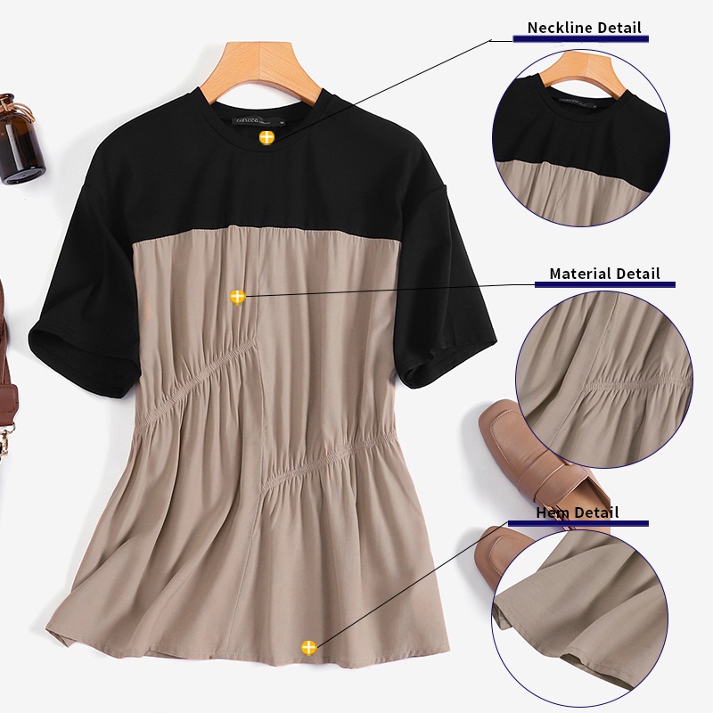 Áo kiểu ZANZEA tay ngắn eo thun phối màu tương phản thời trang xinh xắn cho nữ