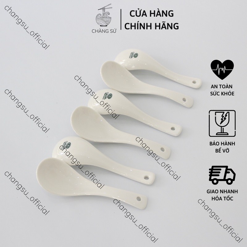 Thìa sứ trắng trơn và gác thìa đũa trắng trơn - Muỗng ăn dặm nhỏ dễ thương và gác đũa sứ Minh Châu