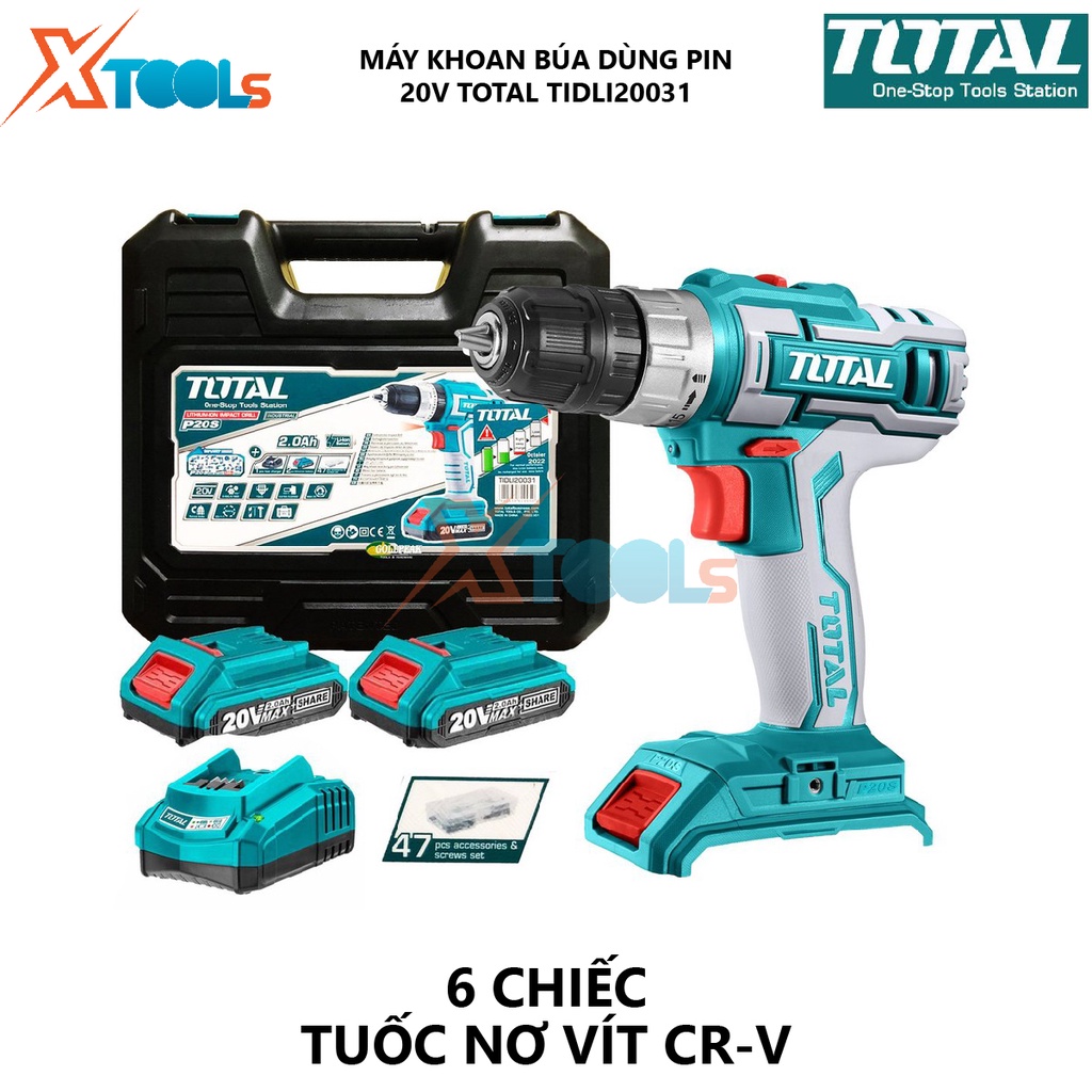 Máy khoan bê tông dùng pin 20V TOTAL TIDLI20031 hai tốc độ 450-1900v/p tốc độ đập 22500bmp, khả năng khoan 2.0-13mm, nhô