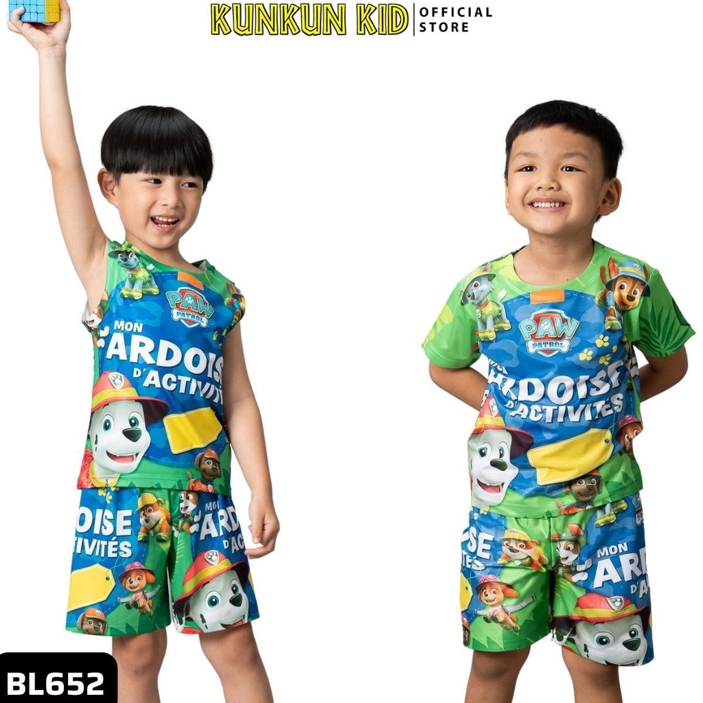 Quần áo bé trai thun lạnh in 3d hoạt hình đội chú chó cứu hộ Kunkun Kid BL652
