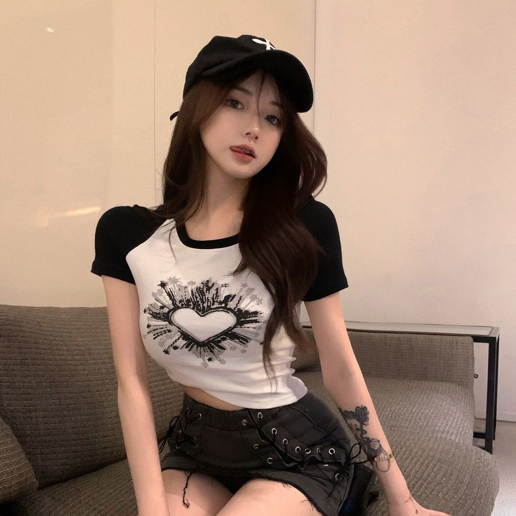 Áo Thun Raglan Tay Ngắn Dáng Ôm Màu Sắc Tương Phản Thời Trang Mùa Hè Cho Nữ