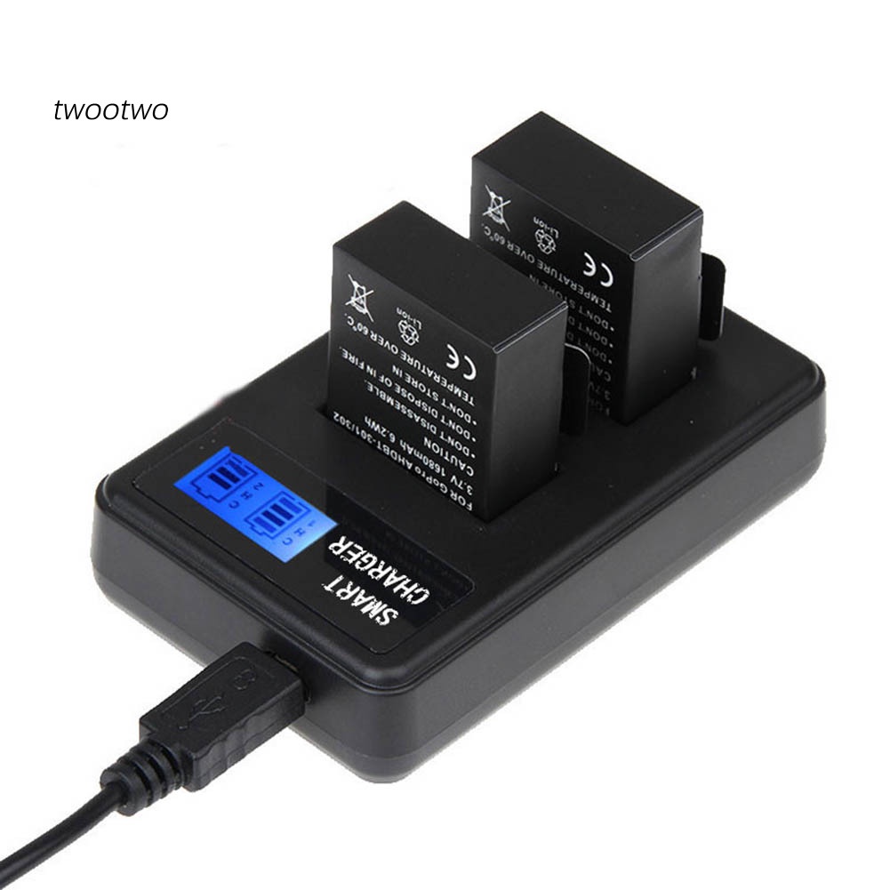 Haio| Bộ Sạc Pin Kép LCD Cho Máy Ảnh GoPro Hero 3 3+ AHDBT-201 AHDBT-301