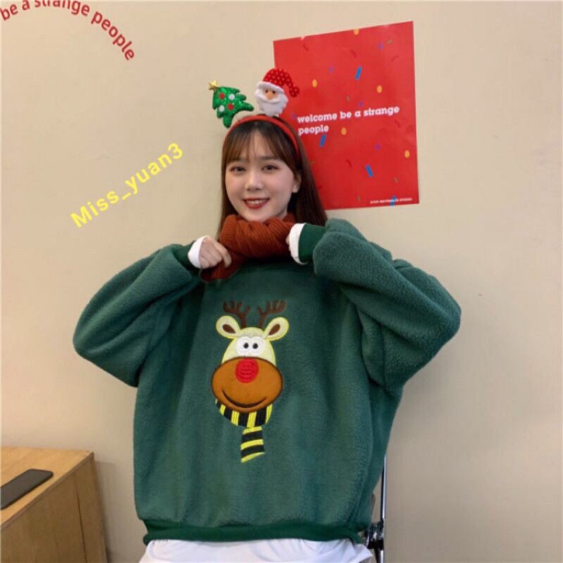 Sweater nữ - Áo sweater ulzzang thêu hình giáng sinh | BigBuy360 - bigbuy360.vn