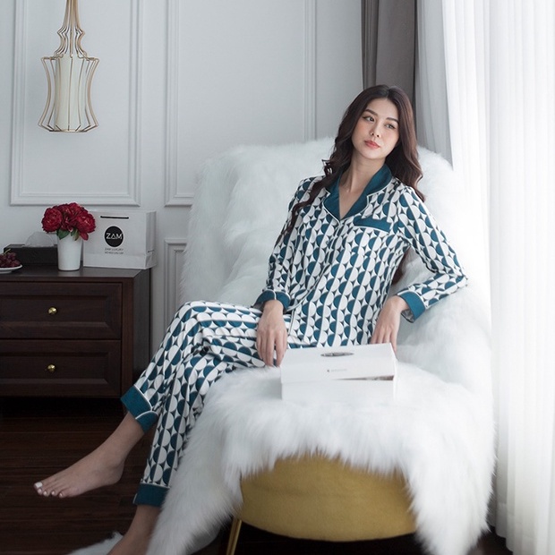 Bộ ngủ satin ZAM Luxury - DTA47 - Áo dài tay quần dài hoạ tiết