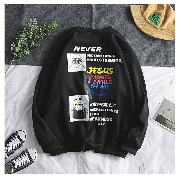 Áo Sweater Cổ Tròn Dáng Rộng In Họa Tiết Graffiti Phong Cách Hip Hop Đường Phố Cho Nam Tf2