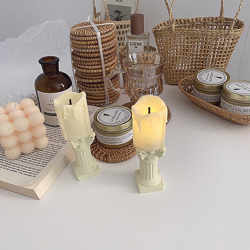 Đèn ngủ để bàn hình cây nến La Mã, đèn ngủ cây nến mini kèm pin - phù hợp làm quà tặng decor phòng ngủ