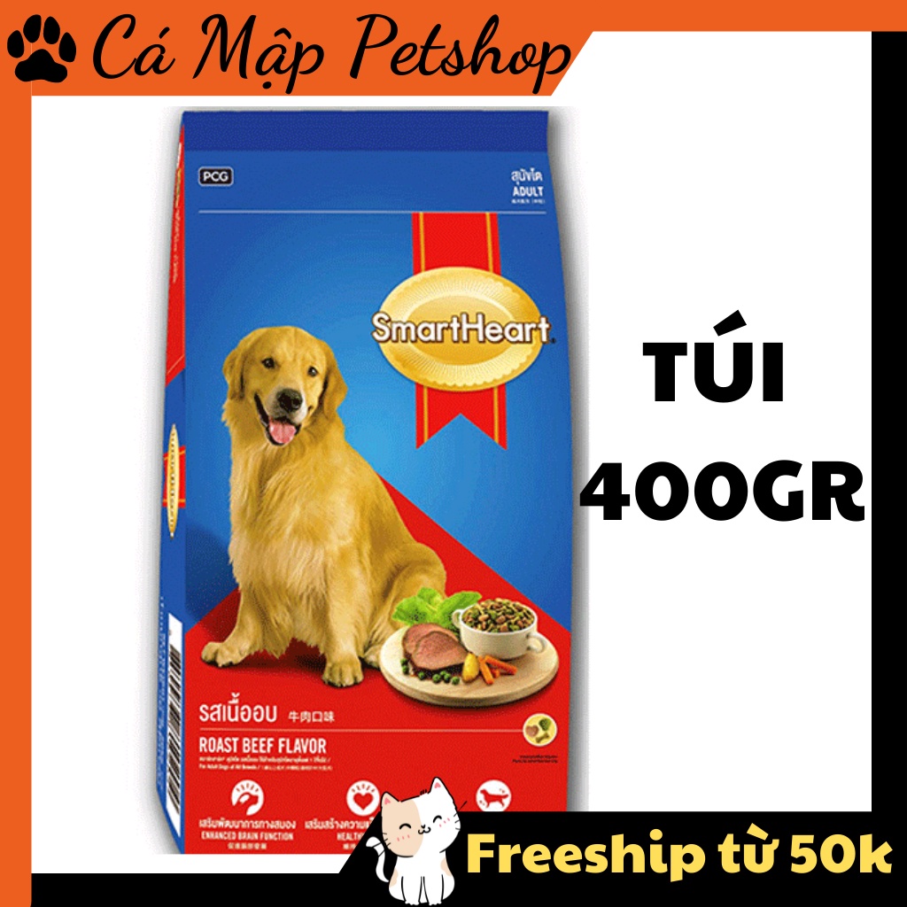 Hạt cho chó SmartHeart vị Bò nướng, Hạt cho chó trưởng thành Túi 400gr