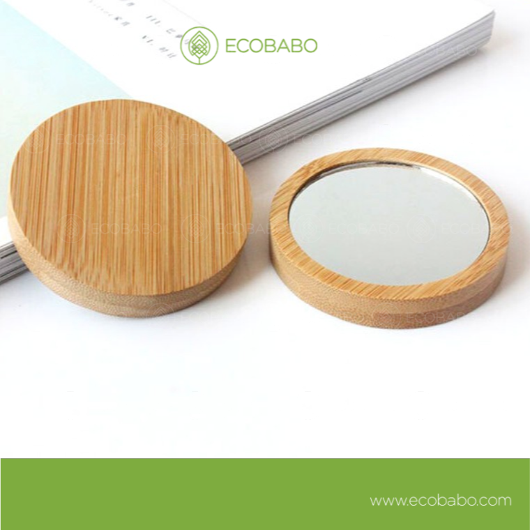 Gương gỗ tròn bé mini cầm tay - ECOBABO