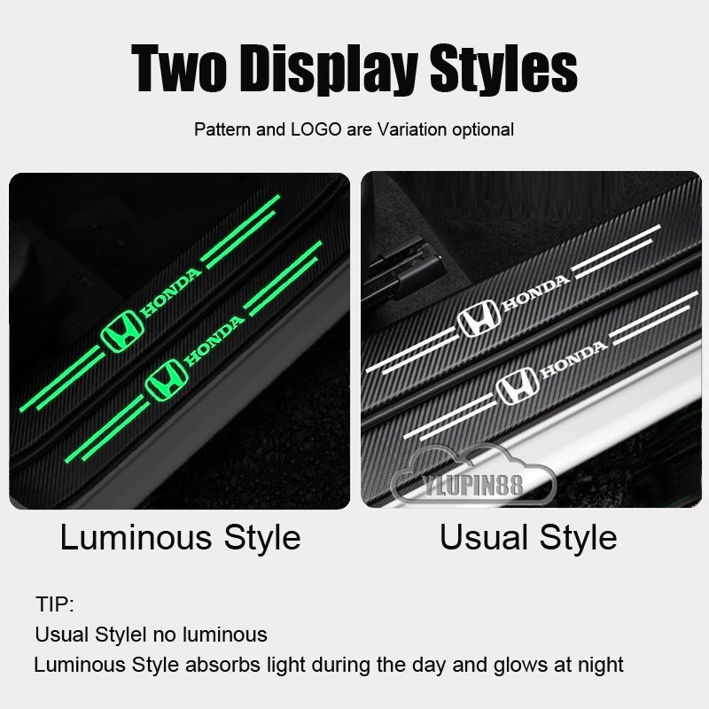 Miếng Dán Cửa Xe Hơi Họa Tiết Sợi Carbon Màu Dạ Quang Chống Nước Chống Trầy Cho Honda Civic Accord HRV CRV BRV Jazz City Fit Odyssey Acura Crosstour Shuttle Insight Passport
