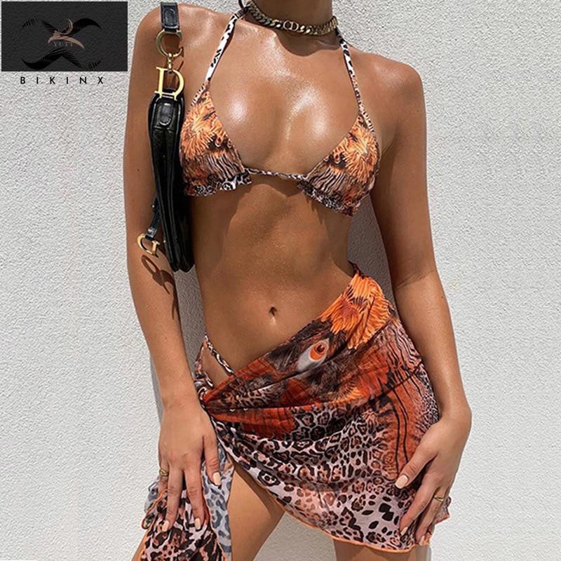 Bộ Đồ Bơi Bikini 3 Mảnh Phối Lưới In Họa Tiết Hoa Phong Cách Brazil Thời Trang Đi Biển Màu Đen056X.My84221396