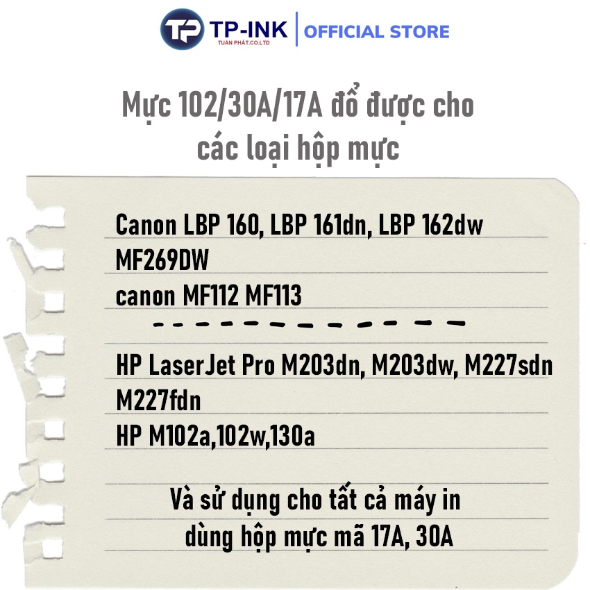 Mực đổ 17A thương hiệu TP ink dung cho máy HP 102A/M130/M203/M227