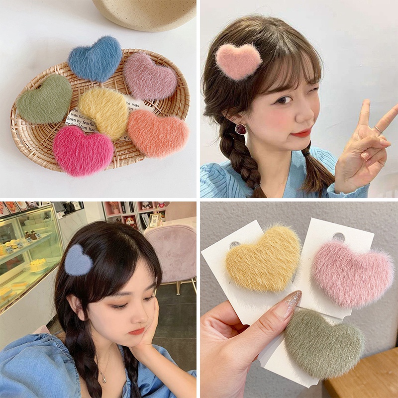 Kẹp Tóc Hình Trái Tim Bằng Lông Nhung Dễ Thương Xinh Xắn Dành Cho Nữ