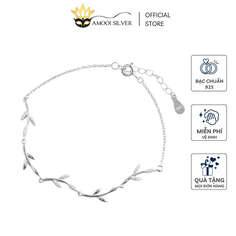 Lắc Tay Bạc S925 Mẫu Hình Lá Đính Đá Cao Cấp - Amooi Silver AT88