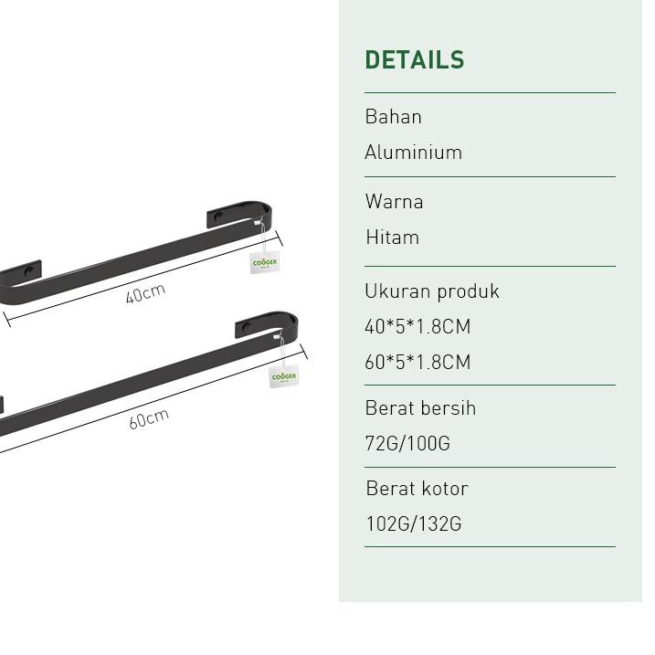 Giá Treo Khăn Tắm Đa Năng 40Cm Và 60Cm Màu Đen
