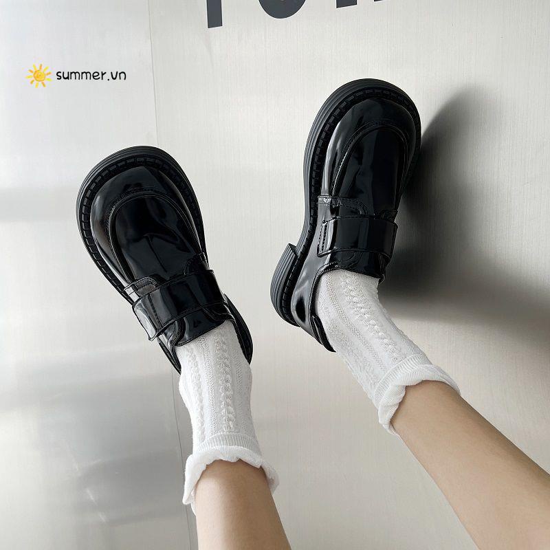Giày Da Mềm Đế Dày Màu Đen Phong Cách Preppy Thời Trang Mùa Xuân 2022
