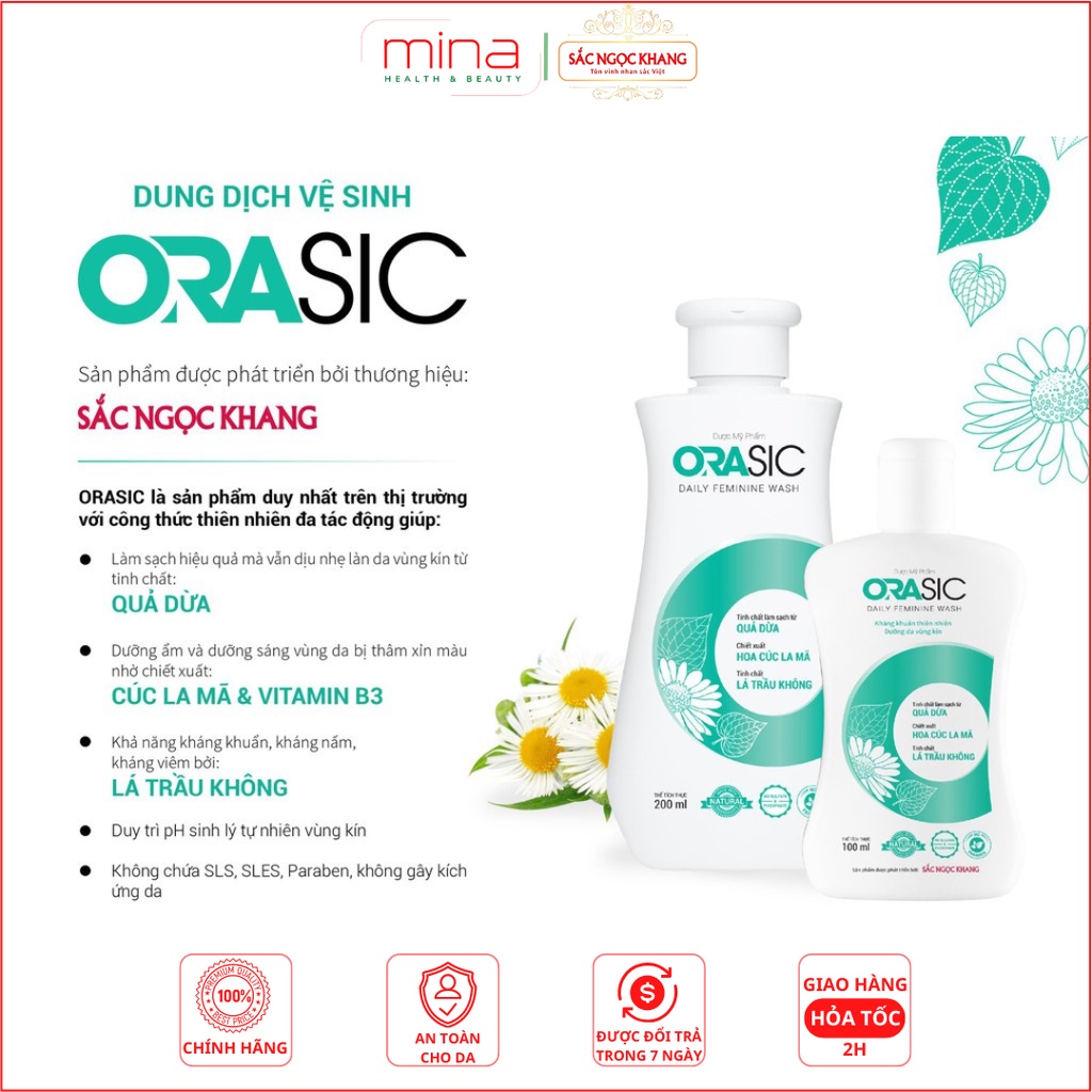 Dung Dịch Vệ Sinh Phụ Nữ Hàng Ngày ORASIC 200ml - Tinh chất lá Trầu Không làm sạch, dưỡng ẩm, khử mùi, kháng khuẩn