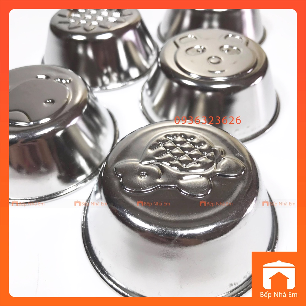 Bộ 5 Khuôn Bánh Flan - Khuôn Rau Câu Hình Thú Inox Cao Cấp - Hàng Việt Nam Sản Xuất