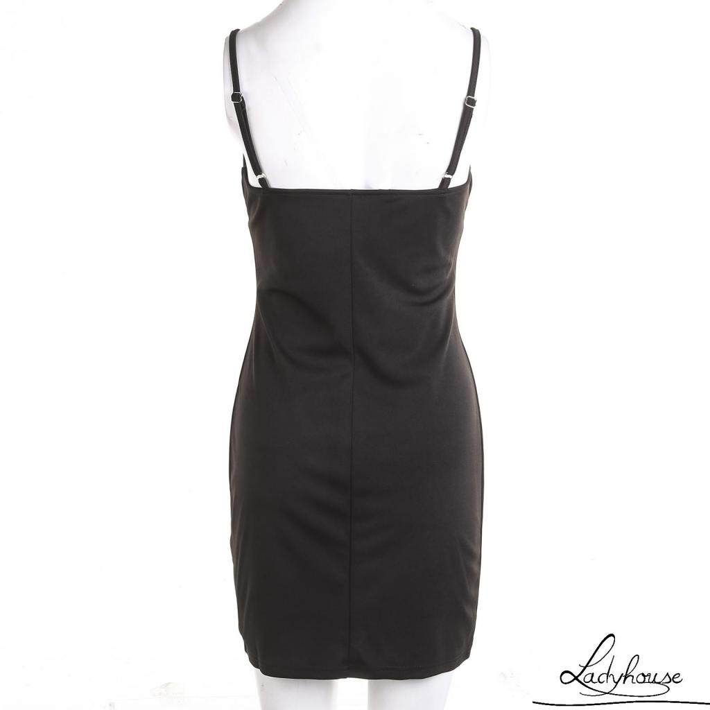 Đầm hai dây xẻ tà màu trơn thời trang cho nữ