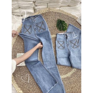 QUẦN JEANS DÀI ỐNG LOE TÚI KIỂU LƯNG CAO SIÊU HOT SHOP PHƯƠNG CHÂU