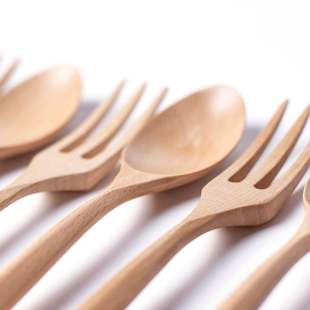 Muỗng Ăn Tráng Miệng / Salad Bằng Gỗ Thiết Kế Nhỏ Gọn Tiện Dụng