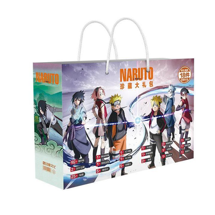 Túi quà Naruto chữ nhật có poster postcard bookmark banner huy hiệu thiếp ảnh dán album ảnh anime chibi