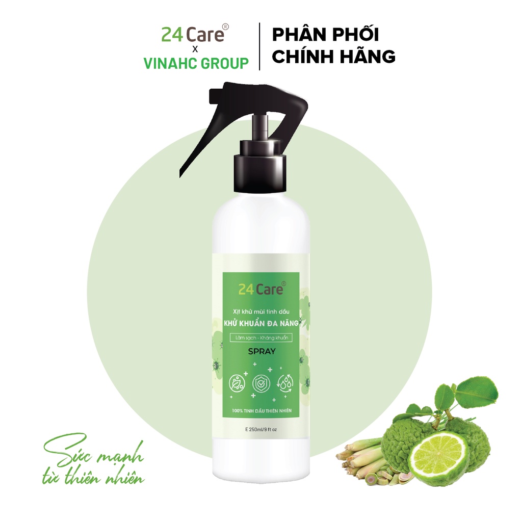 Xịt đa năng 24Care 250ml - 100% từ tinh dầu nguyên chất - không chứa hương liệu giữ mùi, tạo mùi