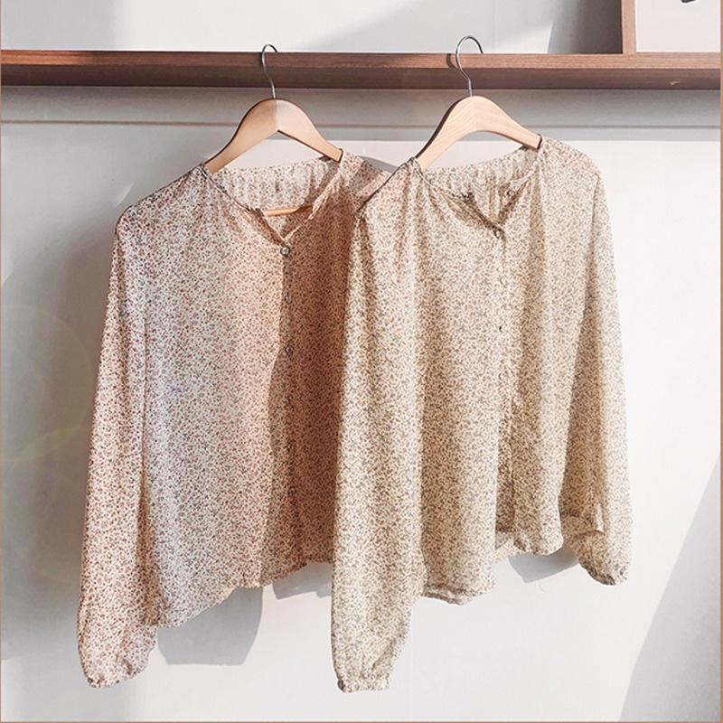 Thời Trang Áo Sơ Mi Tay Dài Họa Tiết Hoa Phong Cách Retro Dành Cho Nữ