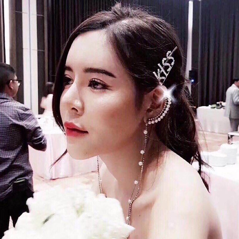 Kẹp tóc trang trí kiểu chữ đính đá xinh xắn cho nữ