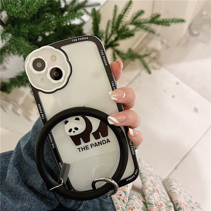 Ốp Điện Thoại Họa Tiết Hoa/Gấu Trúc Hoạt Hình Có Dây Đeo Cho iPhone 13Pro iPhone12 78plus/X/XR/ Promax/Mini