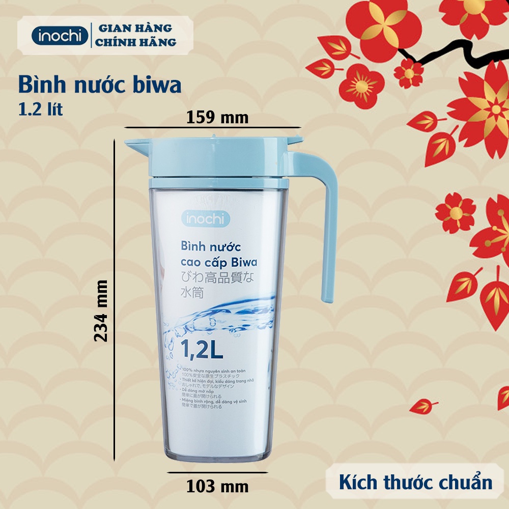 Bình Nước Bình Đựng Nước Uống Cao Cấp Biwa Inochi 1,2l-1.6l An Toàn Cho Sức Khoẻ Với Khả Năng Kháng Khuẩn