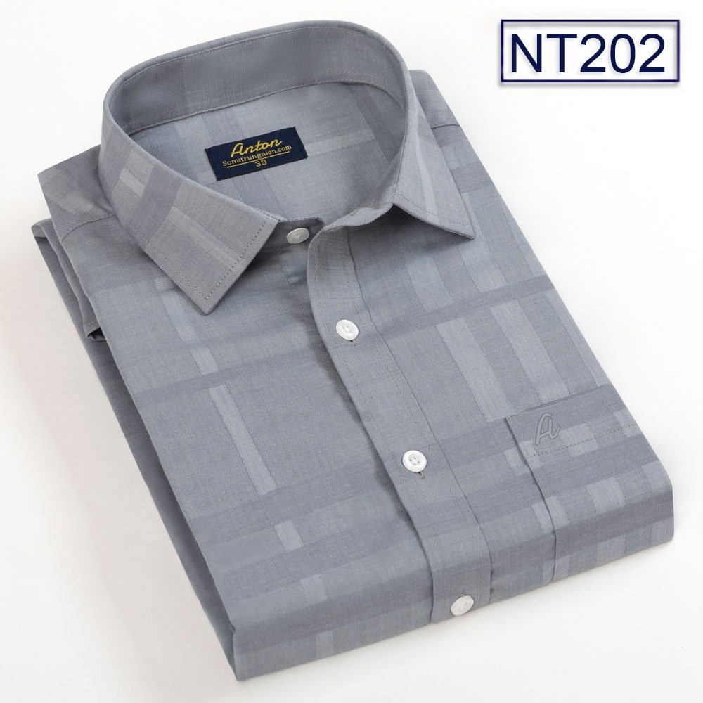 Áo Sơ Mi Nam Màu Xám Ghi Kẻ Caro Ngắn Tay Công Sở Trung Niên Thương Hiệu Anton Họa Tiết Kẻ Caro Chìm – NT202 - Hàng mới