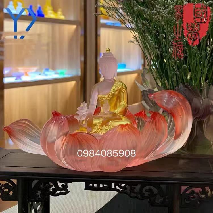 Tượng Dược Sư Lưu Ly dát vàng + Đế sen