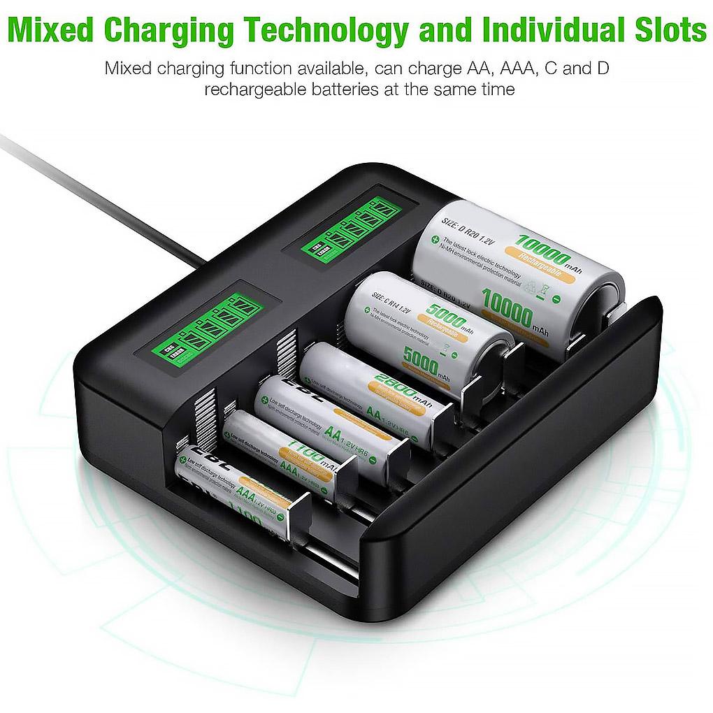 Bộ Sạc Pin AA / AAA 8 Ngăn USB Bằng Nhựa 1800mA Chuyên Nghiệp