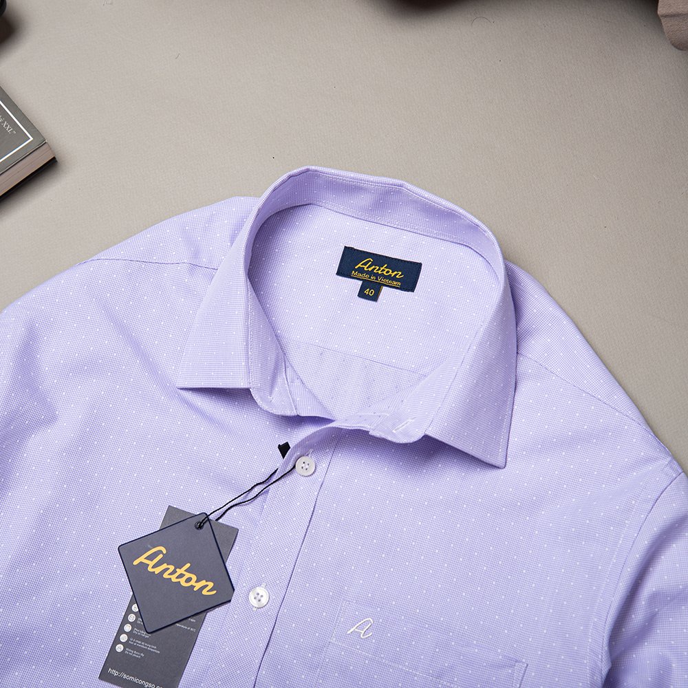 Áo Sơ Mi Nam Công Sở Trung Niên Thương Hiệu Anton Dài Tay Vải Cotton Tím Chấm Bi – AC156 | BigBuy360 - bigbuy360.vn