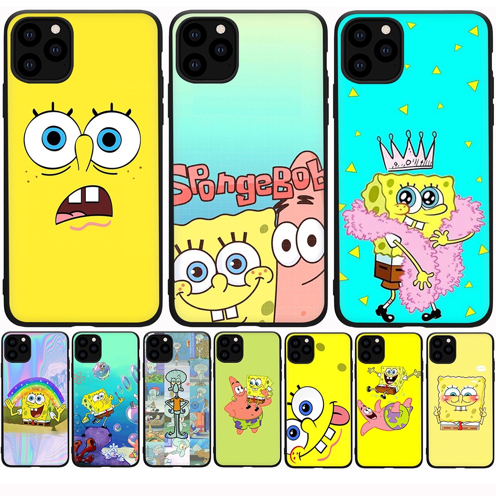 Ốp điện thoại silicon dẻo viền đen in hình spongebob cho iPhone 11/ 11 Pro/ 11 Pro Max/ 5/ 5S/ SE 2020