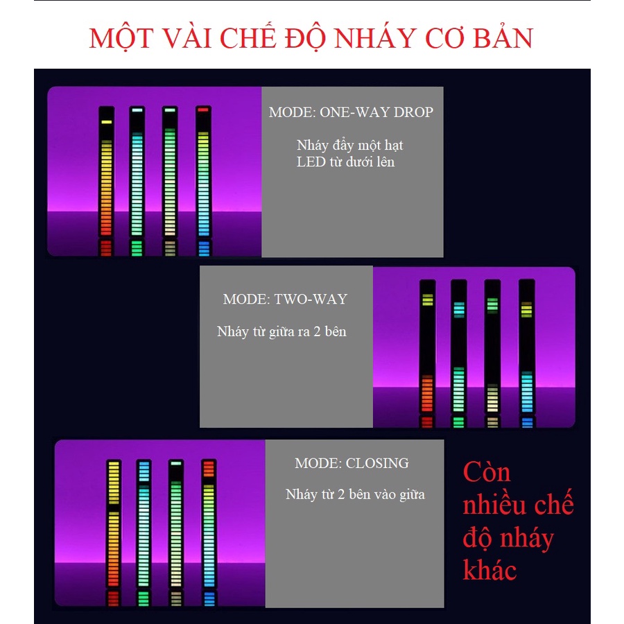 Thanh Đèn Led RGB Nháy Theo Nhạc, Cảm Biến Âm Thanh Tự Động, Trang Trí Máy Tính, Xe Hơi