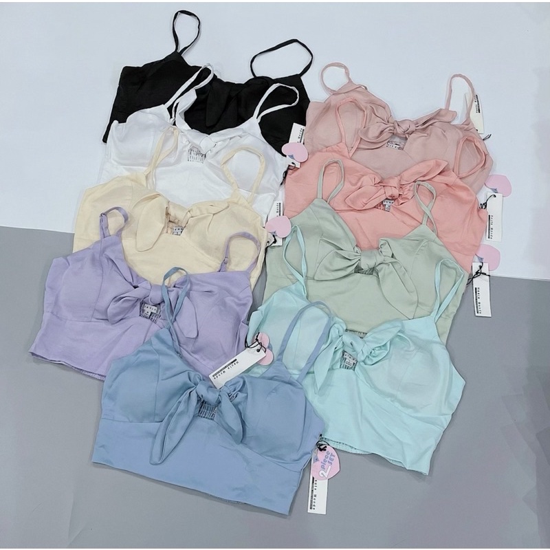 Áo croptop cutout nơ ngực xuất dư xịn