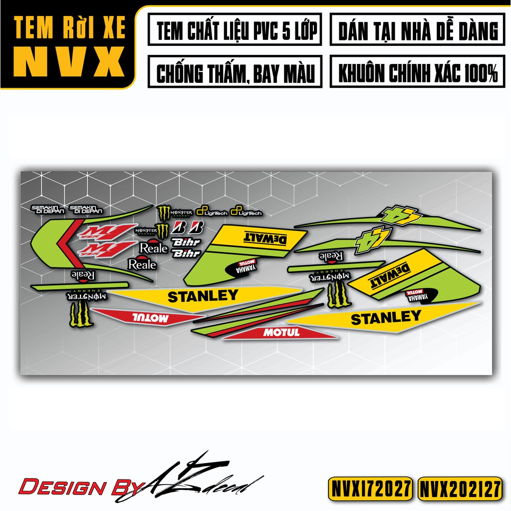 Tem Xe NVX Thiết Kế Stanley Chọn Màu | NVX27 | Tem Rời Chất Liệu Decal Chống Nước, Dễ Dán Cho Xe NVX V1, V2